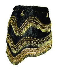Черная набедренная юбка (повязка) для белли данс с золотыми монетами