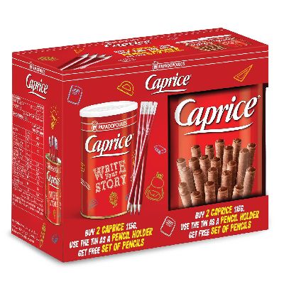 Вафли венские с фундуком и шоколадным кремом CAPRICE 2x115г + карандаши